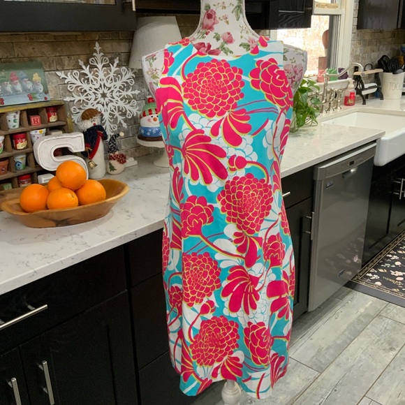 London Times Dresses & Skirts - London Times Shift Dress Size 2 Preppy Floral Pink Blue Sleeveless Lightweight